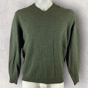 Magee Sweater Mens Large Green Merino Wool V Neck Knit Pullover Golf Preppy T963